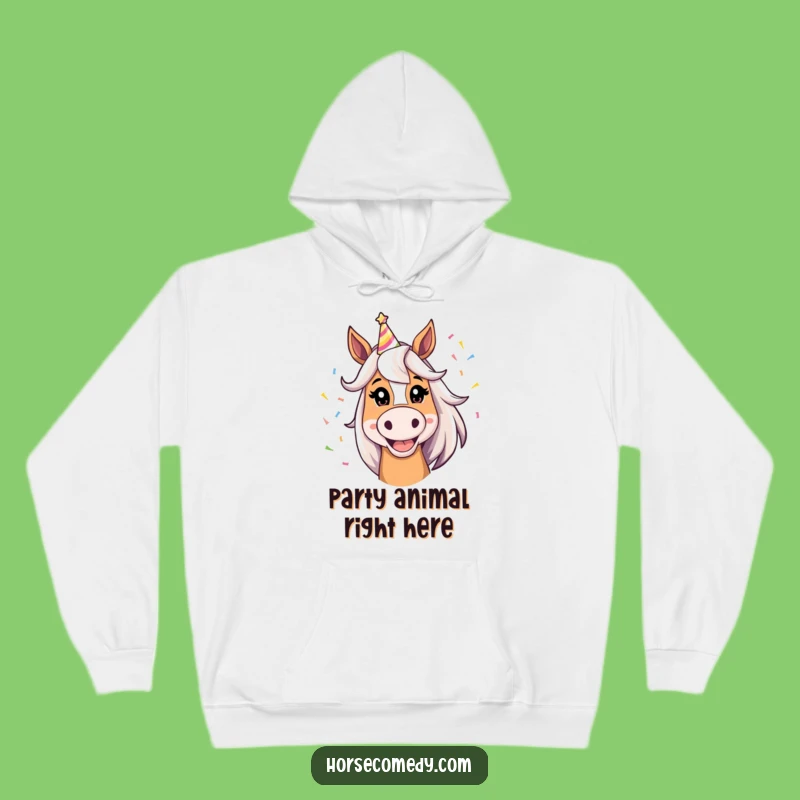 Funny Horse Party Hoodie: Cozy Silly Grin Horse in Party Hat, Warm Funny Gift