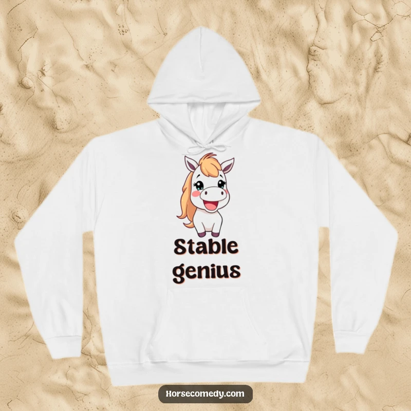 Funny Hoodie featuring a happy horse creature neighing cheerfully, perfect for cozy warmth and equestrian charm.