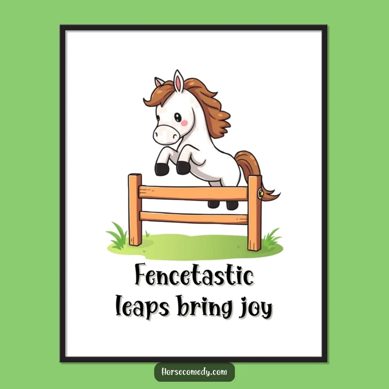 Free Printable Wall Art: Leaping Horse Fence Downloadable Funny Art Decor