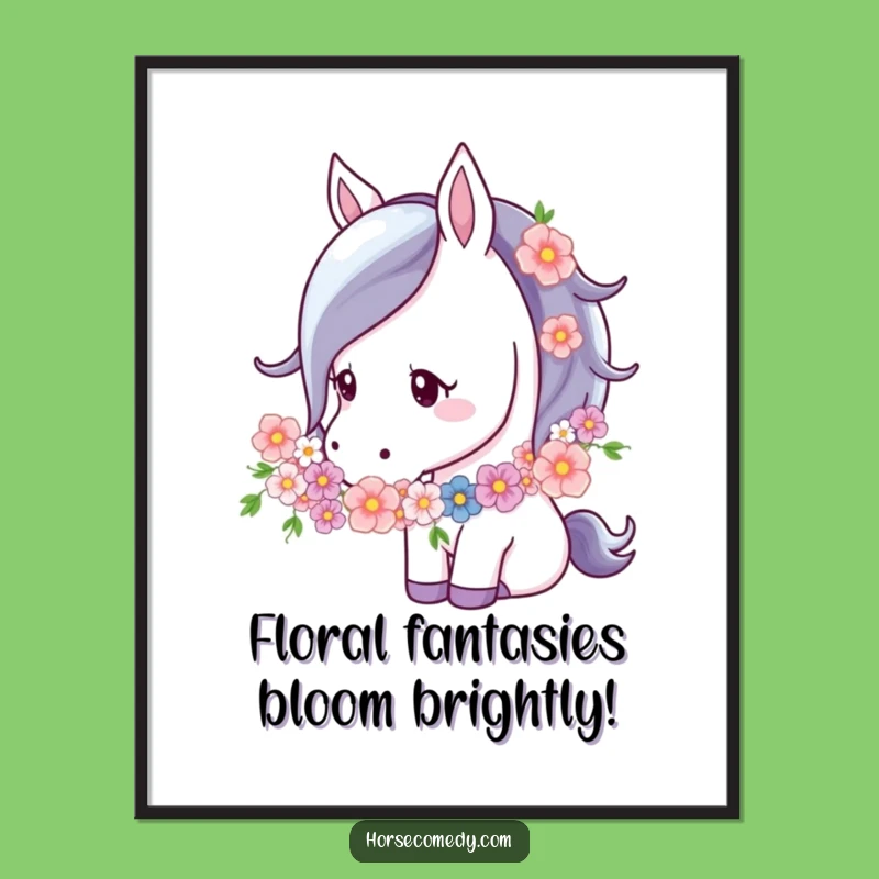 Funny Free Printable Horse Flower Garland Wall Art - Serene Downloadable Decor