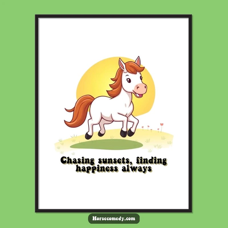 Free Printable Horse Sunset Wall Art: Funny Galloping Horse Downloadable Decor Gift!