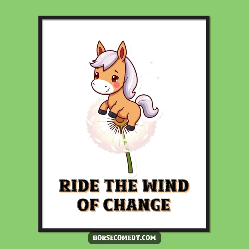 Funny Free Printable Wall Art: Dandelion Horse Ride - Whimsical Downloadable Art