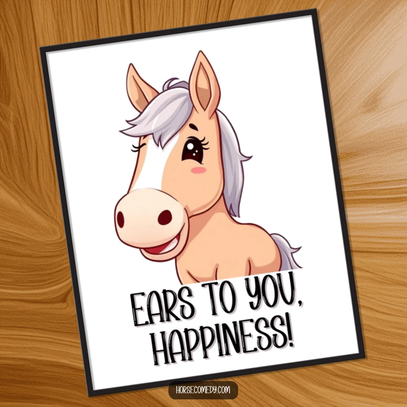 Funny Free Printable Wall Art: A horse with ridiculously oversized floppy ears, captured mid-giggle with pure delight.