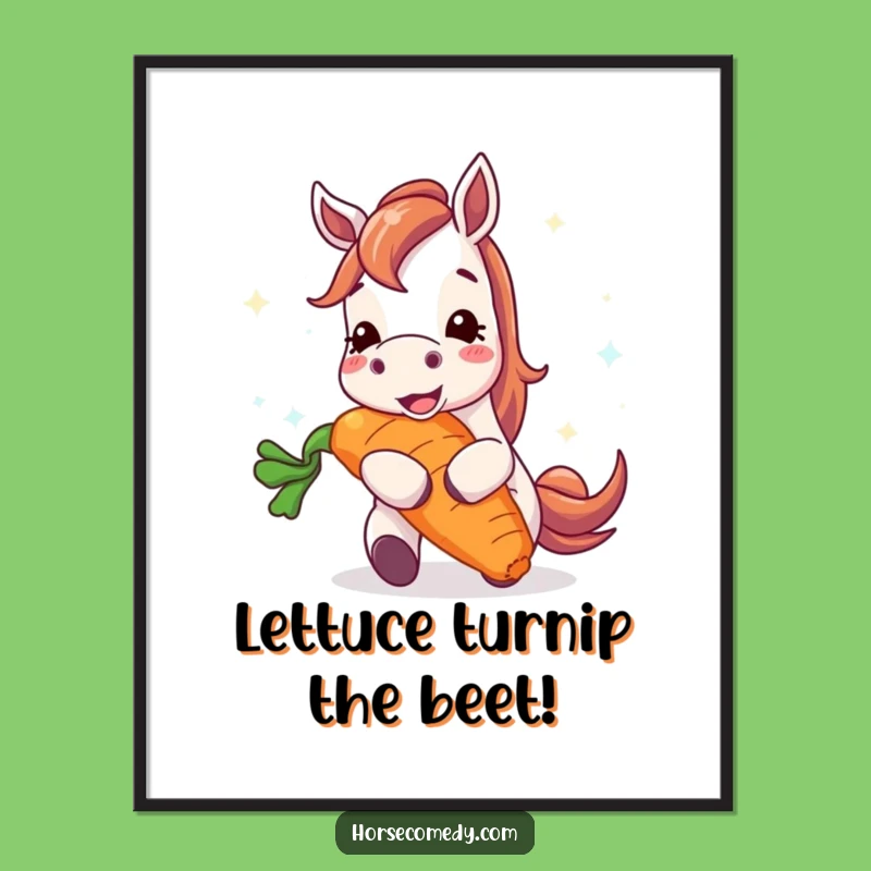 Free Printable Wall Art: Funny Horse Munching Giant Carrot, Downloadable Quirky Decor