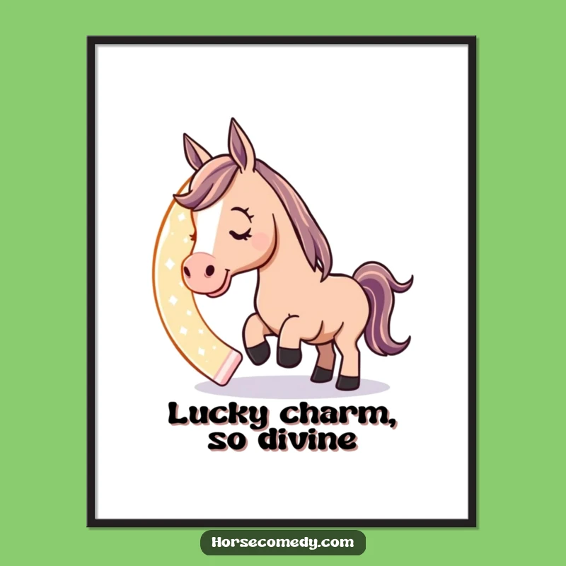 Funny Free Printable Wall Art: Horse & Glowing Horseshoe Downloadable Art