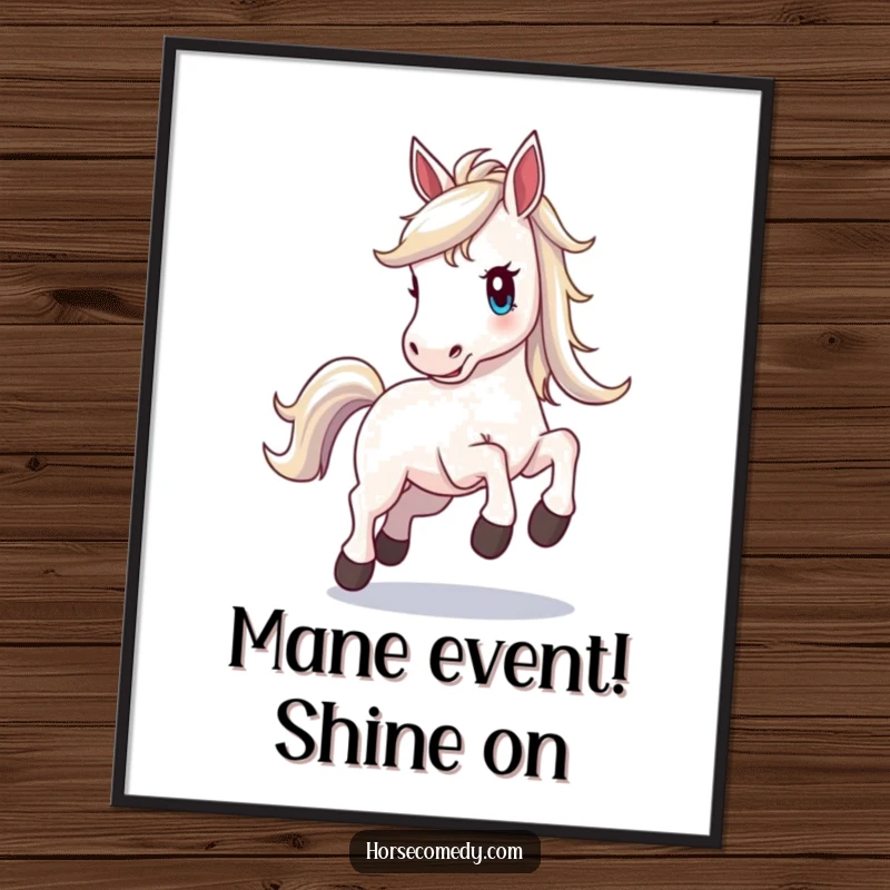 Funny Free Printable Wall Art: A majestic horse with a brilliantly shimmering mane, captured mid-prance with excitement.
