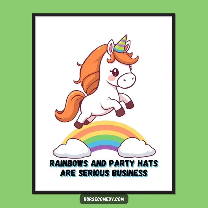 Funny Free Printable Horse Wall Art: Rainbow Leap, Downloadable Whimsical Decor