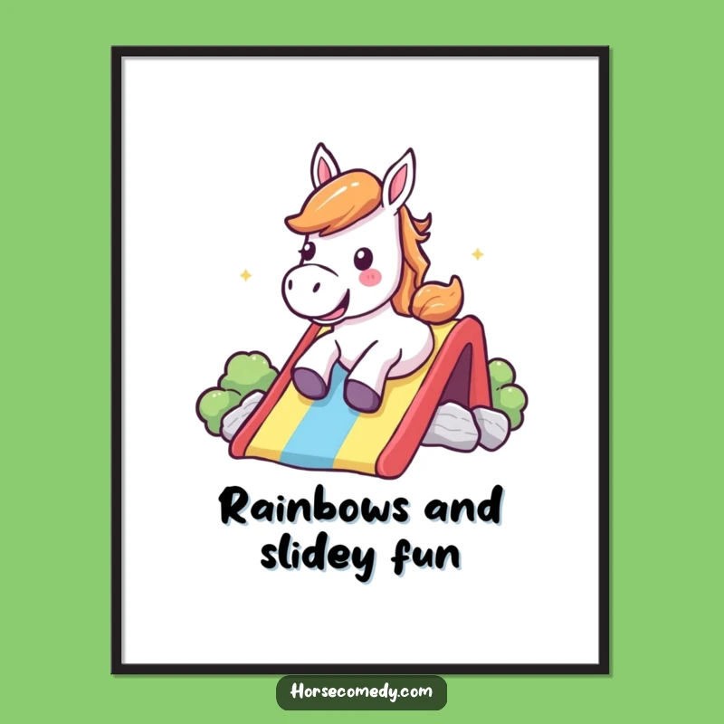 Free Printable Funny Horse Rainbow Slide Wall Art - Cheerful Downloadable Decor Gift