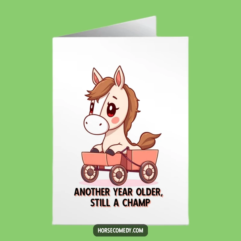 Free Printable Horse Birthday Card: Funny Determined Steed Pulling Cart, Downloadable DIY Gift