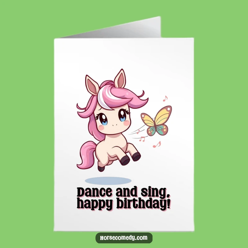 Free Printable Birthday Card Horse: Musical Butterfly Chase Funny Downloadable Gift