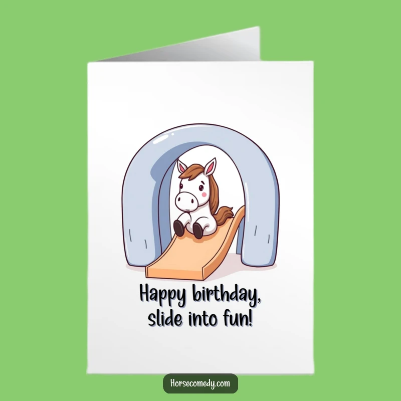 Free Printable Fun Birthday Card: Horse Sliding Down Slide, Joyful DIY Gift