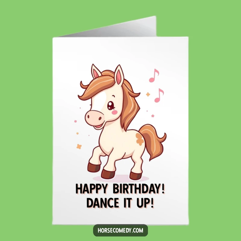 Free Printable Horse Birthday Card: Happy Equine Dancing to Music Funny Downloadable Gift