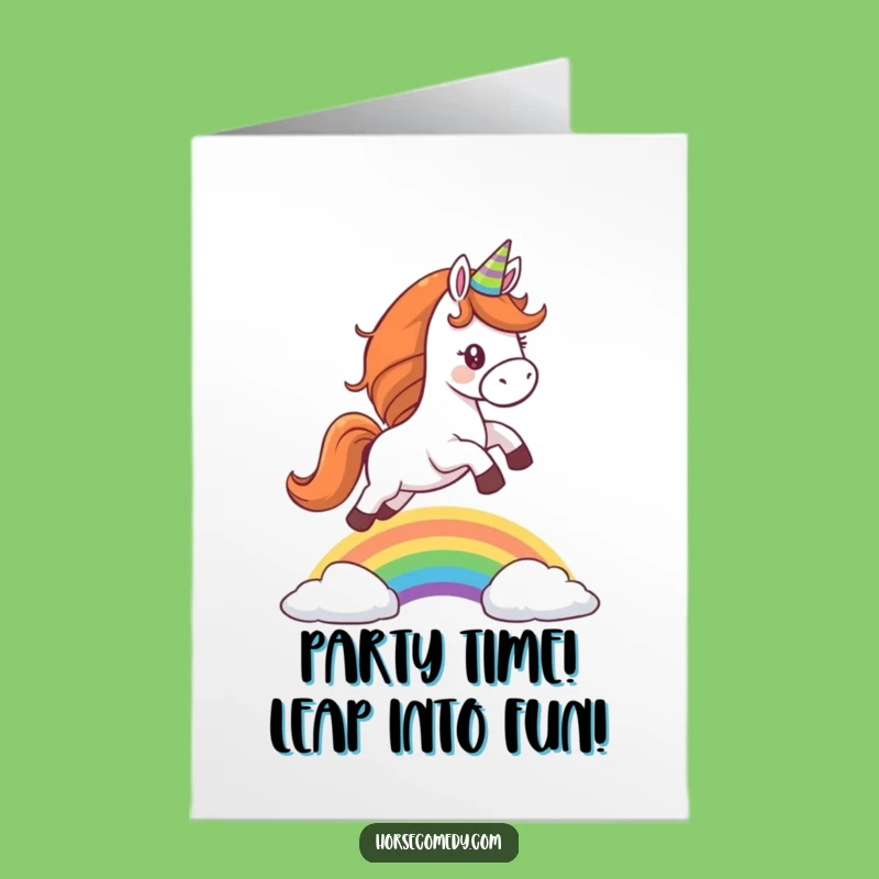 Free Printable Rainbow Horse Birthday Card: Party Hat Leap, Downloadable Funny Gift