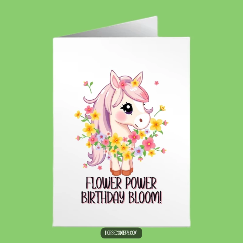 Funny Free Printable Birthday Card: Floral Horse - Blooming & Hilarious Downloadable Gift