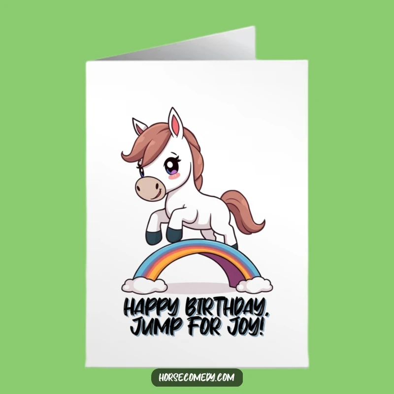 Free Printable Birthday Card: Determined Horse Over Rainbow Bridge - Uplifting Downloadable Gift