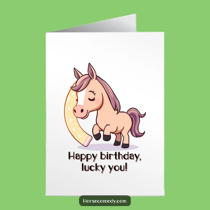Free Printable Birthday Card Horse: Lucky Horseshoe & Glow Funny Downloadable Gift