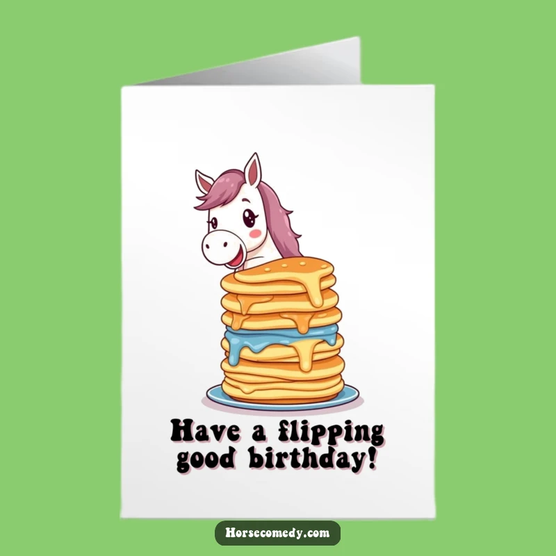 Free Printable Birthday Card: Horse Balancing Pancakes, Funny Downloadable Gift