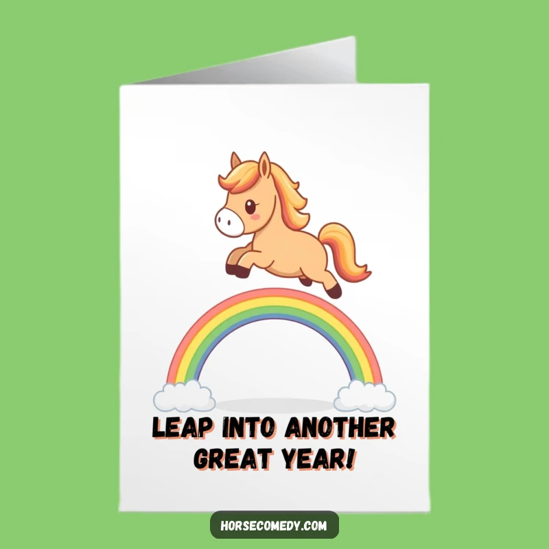 Free Printable Birthday Card: Joyful Horse Leaping Rainbow, Cute & Funny Downloadable Gift!