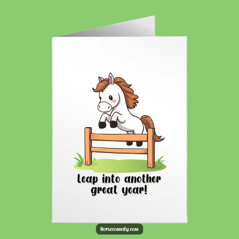 Free Printable Birthday Card: Leaping Horse Fence Downloadable Funny Gift