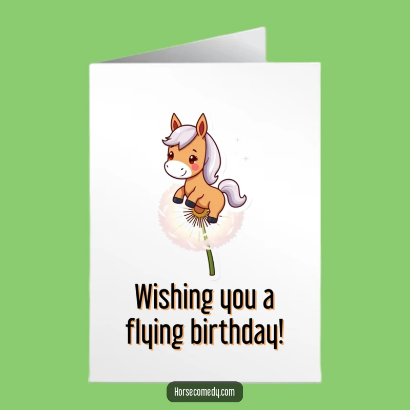 Funny Free Printable Birthday Card: Dandelion Horse Ride - Whimsical Downloadable Gift