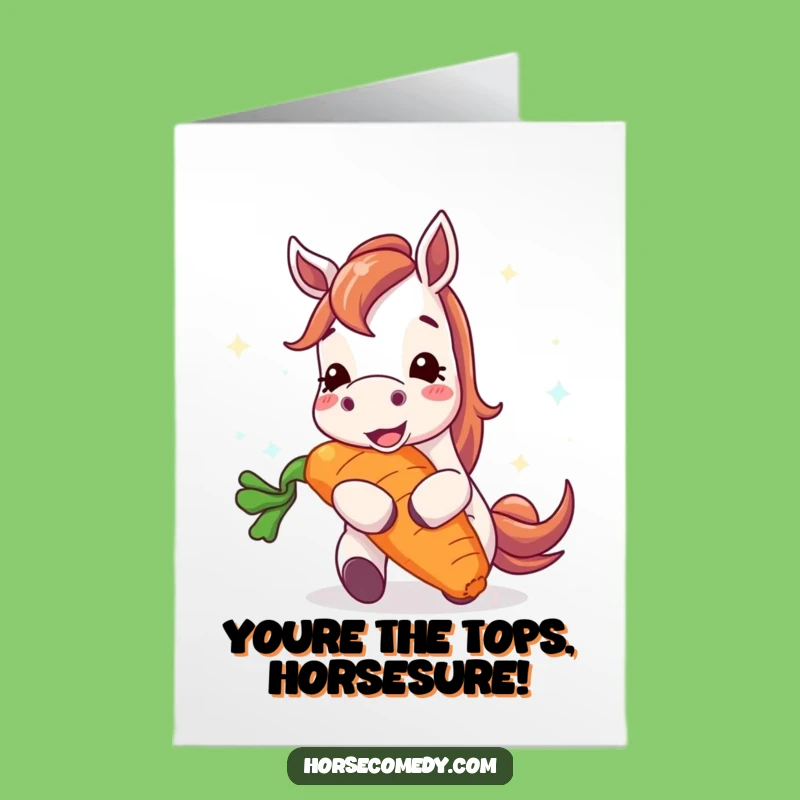 Free Printable Congrats Card: Funny Horse & Giant Carrot, Downloadable Celebration Gift