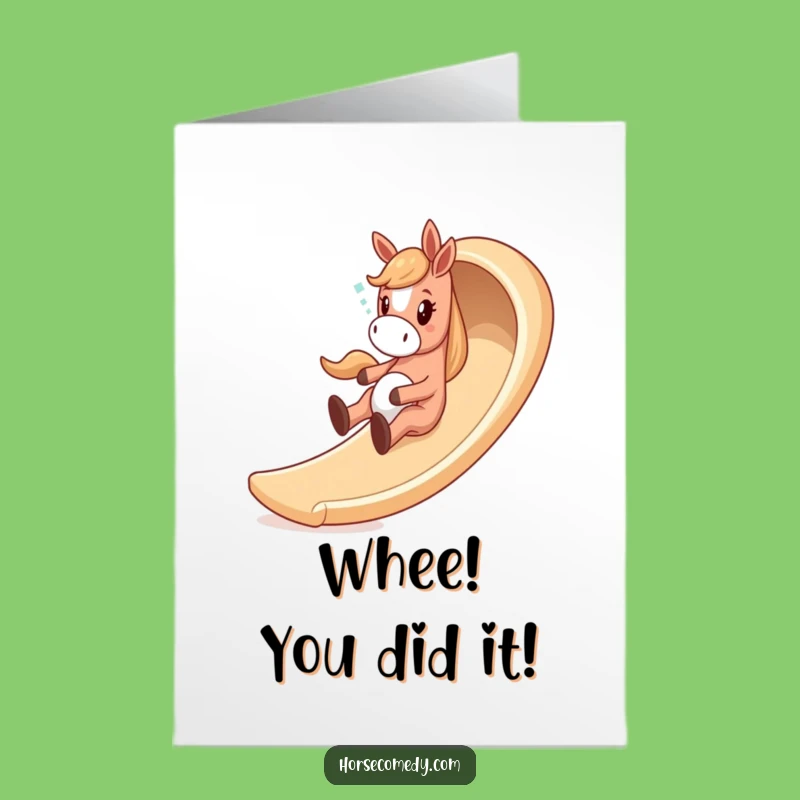 Free Printable Congrats Card: Giddy Horse Sliding, Hilarious Downloadable Celebration Gift
