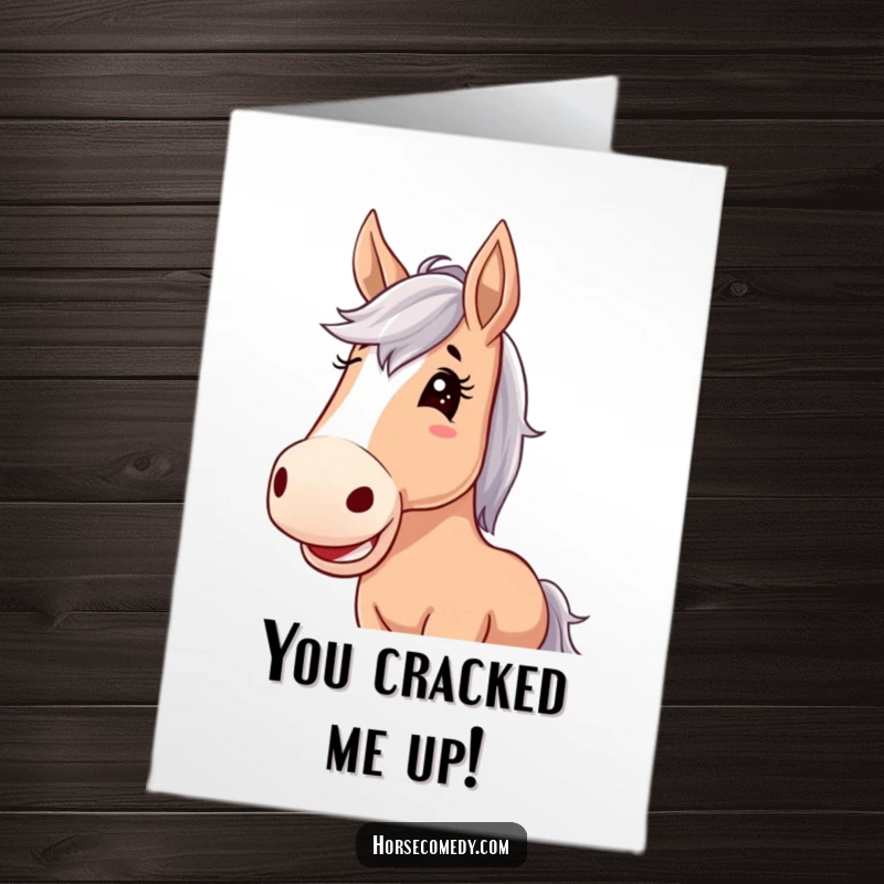 Funny Free Printable Congratulations Card: A horse character with enormous floppy ears, erupting in joyous giggles.