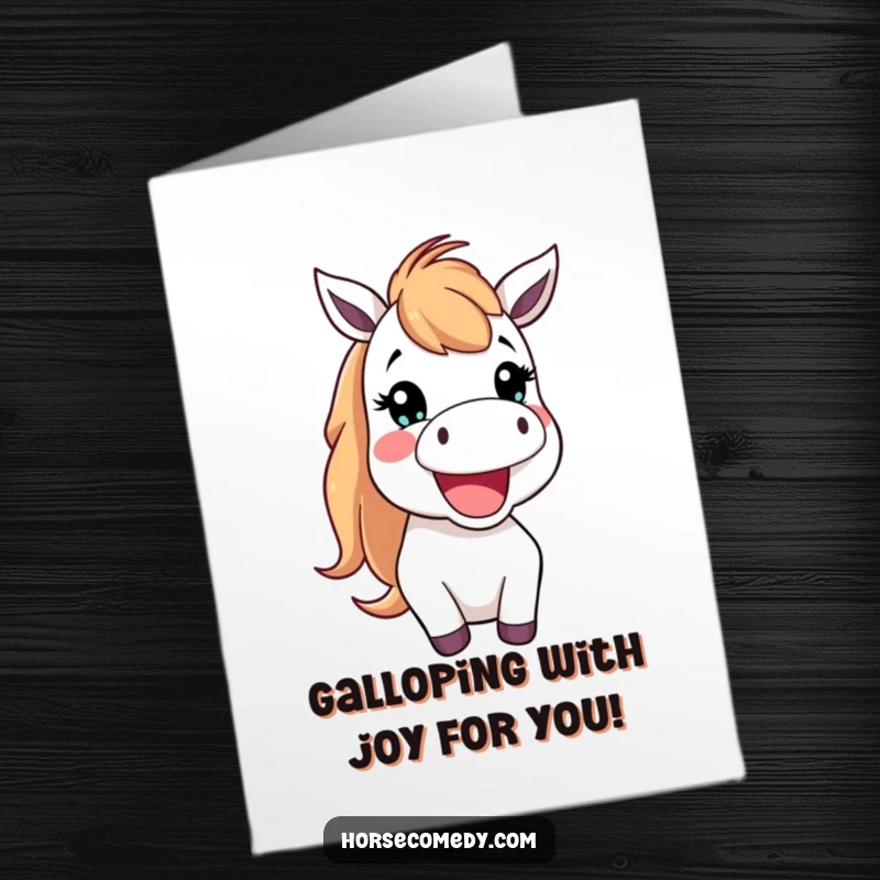 Funny Free Printable Congratulations Card: A happy horse creature neighing with pure joy and excitement for their success.