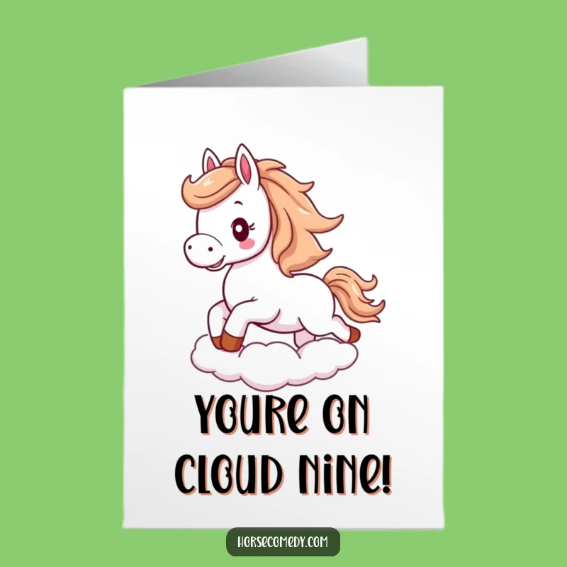 Free Printable Congrats Card: Horse Gallops on Cloud, Funny Downloadable Gift