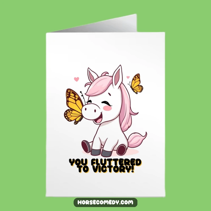 Free Printable Congratulations Card: Tickled Horse Butterfly Downloadable Funny Gift