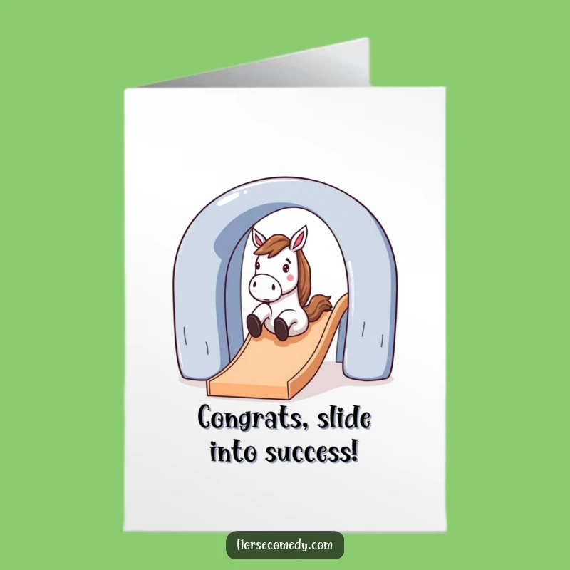 Free Printable Fun Congrats Card: Horse Sliding to Success, Downloadable DIY Gift
