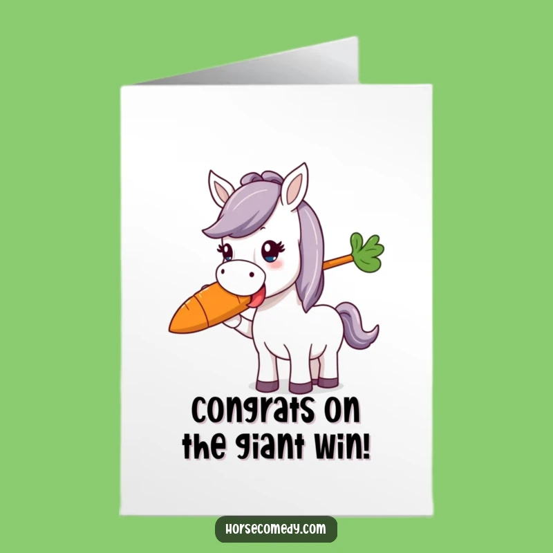 Free Printable Funny Congrats Card: Horse Enjoys Giant Carrot, Downloadable DIY Gift