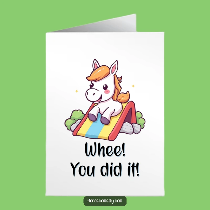 Free Printable Funny Horse Rainbow Slide Congrats Card - Cheerful Downloadable Gift