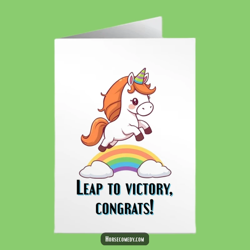 Free Printable Horse Congrats Card: Rainbow Leap, Funny Achievement Downloadable Gift