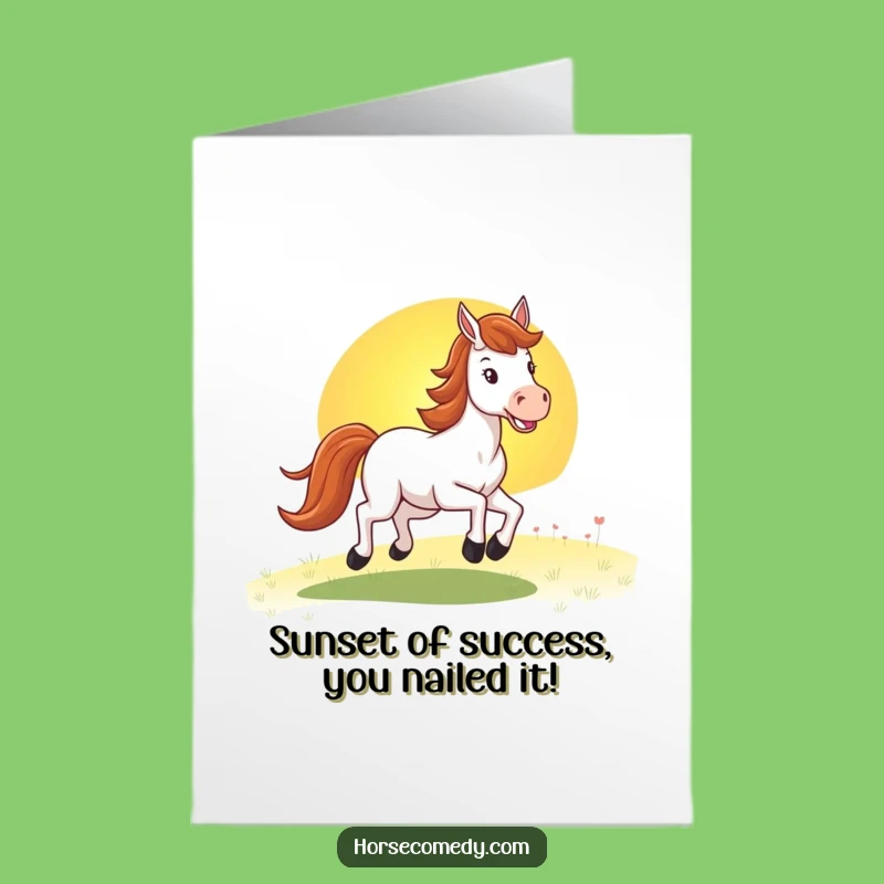 Free Printable Horse Sunset Congratulations Card: Funny Galloping Horse Downloadable Achievement!