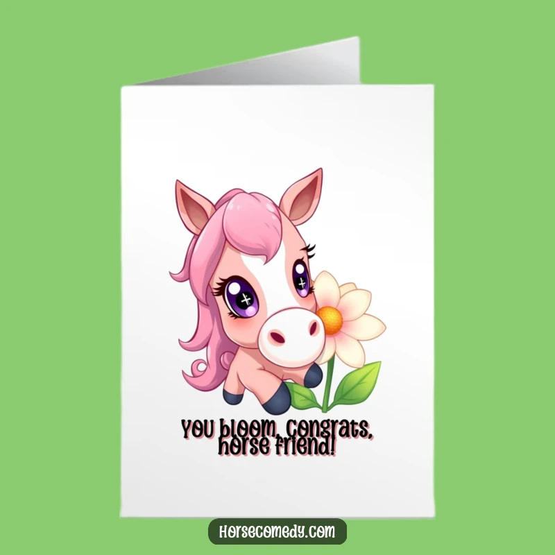 Free Printable Congrats Card: Sparkly Horse, Blooming Success Downloadable Gift!