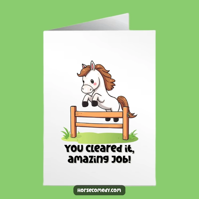 Free Printable Congratulations Card: Leaping Horse Fence Downloadable Funny Gift