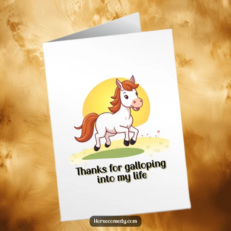 Funny Free Printable Horse Thank You Card: A horse gallops toward a sunset, expressing thanks with a vibrant, downloadable touch.