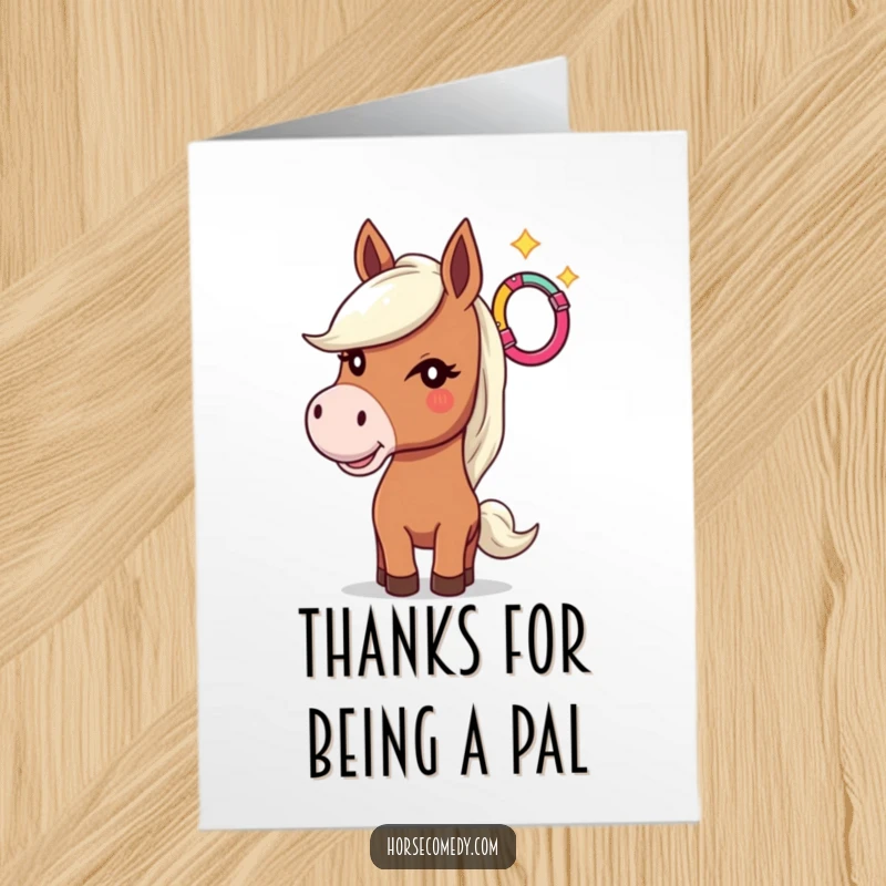 Funny Free Printable Horse Thank You Card: A winking horse tosses a horseshoe, a playful symbol of your gratitude.