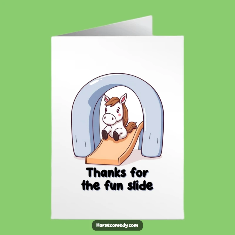 Free Printable Fun Thank You Card: Horse Sliding Gratitude, Playful DIY Gift