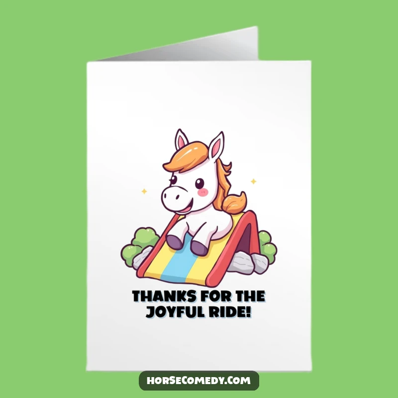 Free Printable Funny Horse Rainbow Slide Thank You Card - Cheerful Downloadable Gift