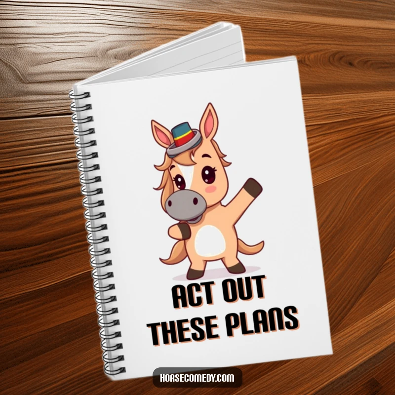 Funny Notebook: A cute horse wearing a tiny top hat strikes a theatrical pose, ready for your notes.