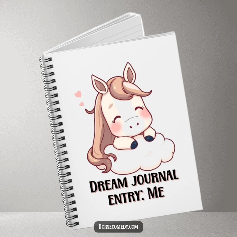 Funny horse notebook, a contented horse resting its head on a fluffy cloud, perfect for writing and dreaming.