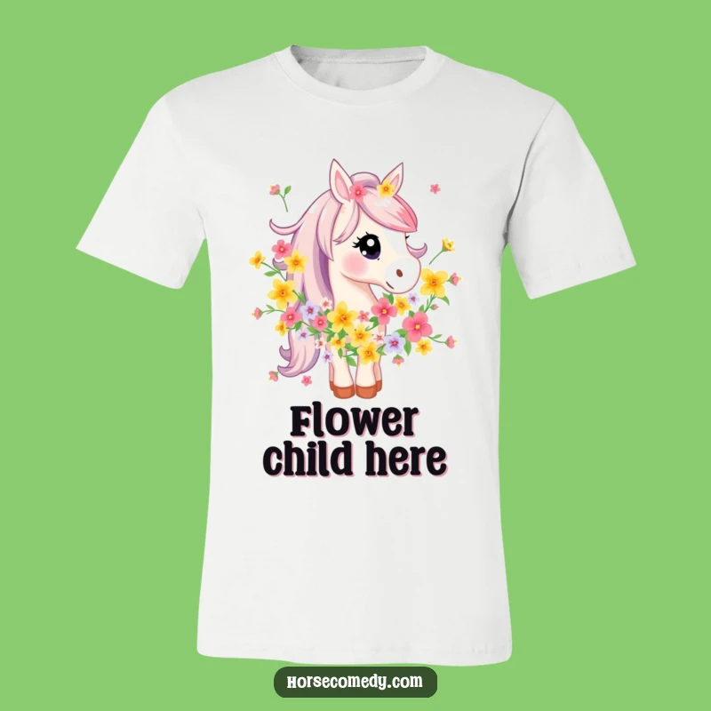 Funny Horse Flower Garland T-Shirt - Whimsical Equine Floral Style