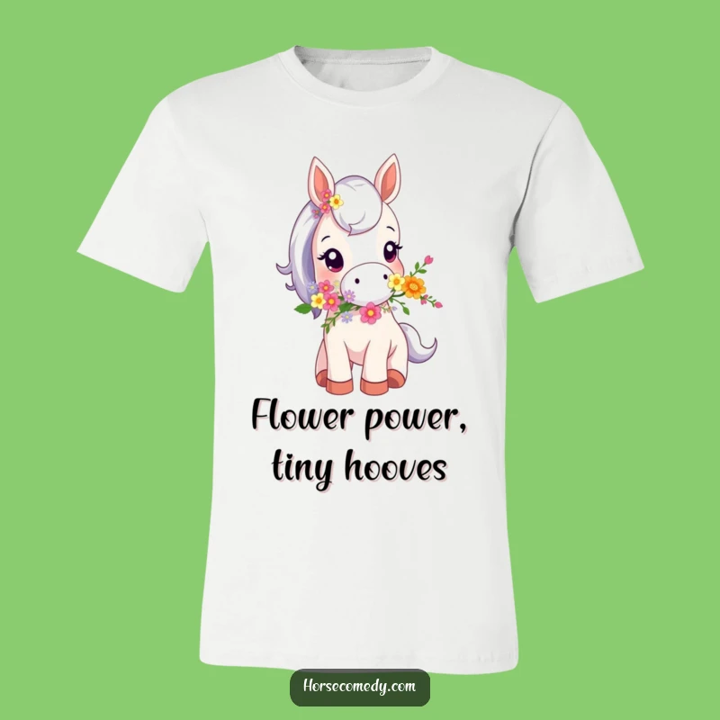 Funny Tiny Horse Flower Bouquet T-Shirt - Adorable and Humorous Statement Tee