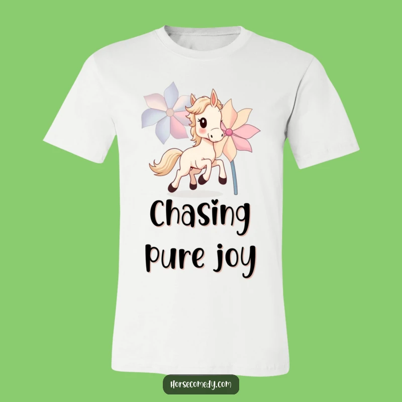 Funny Horse Cub T-Shirt: Happy Pinwheel Chase, Great Gift for Equine Fans