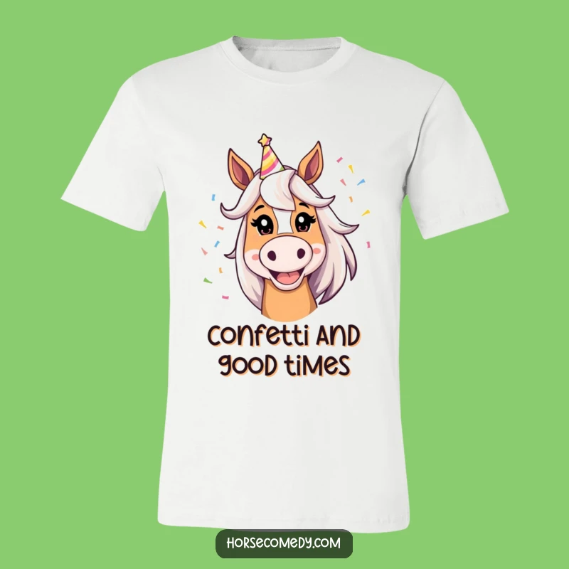 Funny Horse Party Tee: Silly Grin Horse in Party Hat, Hilarious Birthday Gift