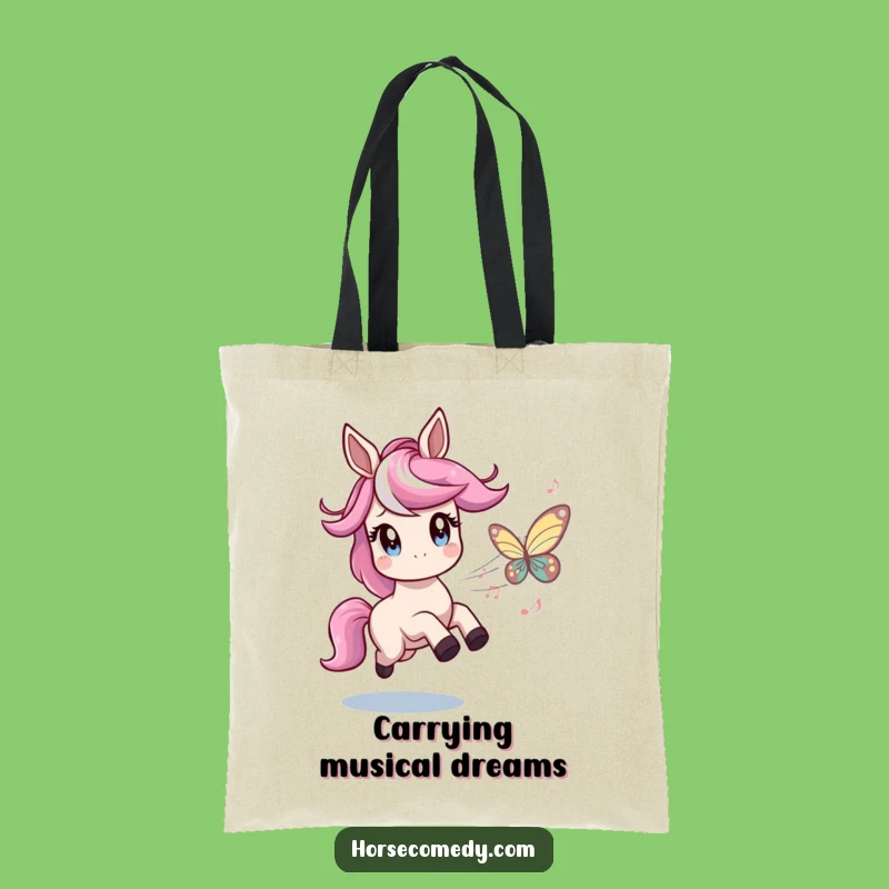 Funny Horse Music Butterfly Tote Bag: Twinkling Carry-All, Charming Musician Gift