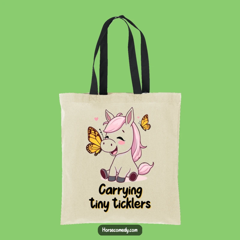 Funny Giggling Horse Butterfly Tote Bag: Carry Your Joy Everywhere