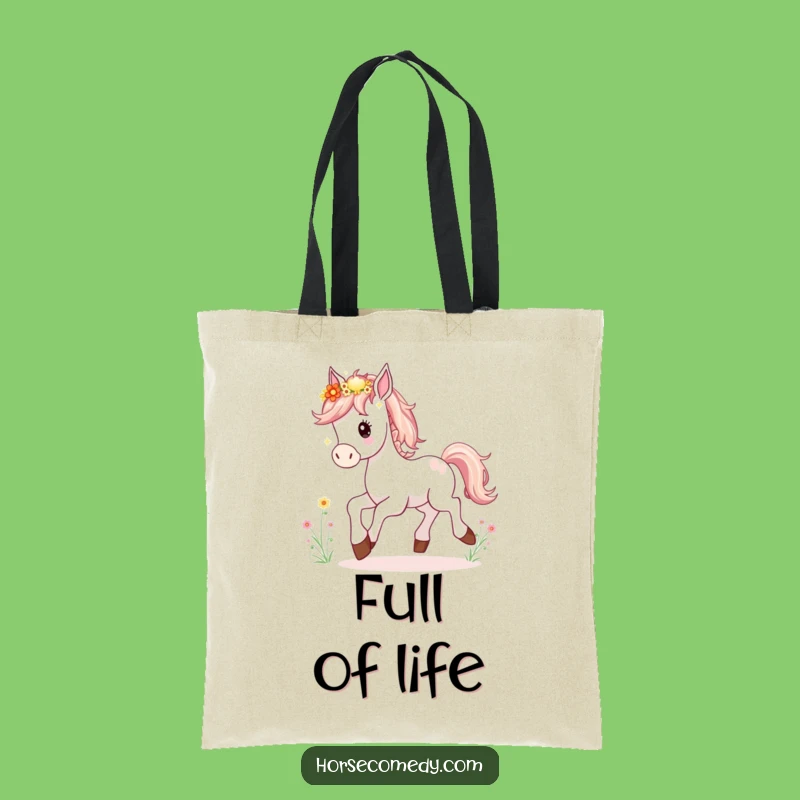 Funny Horse Foal Tote Bag: Chic Prancing Wildflower Mane Carryall, Perfect Gift